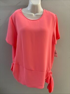 GIBSON LATIMER Women's Pink Short Sleeve Tie-Hem Blouse Sz S